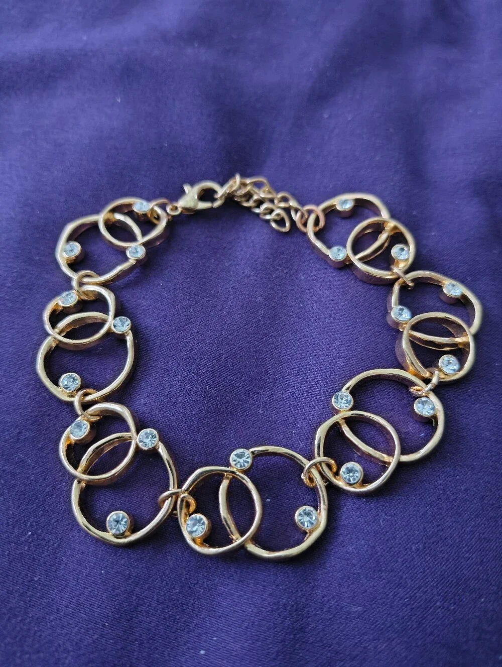 Beautiful Rose Gold Plated CZ Circle Pattern Bracelet. Estate Find. Adjustable